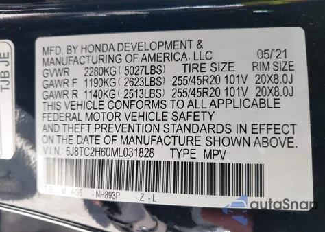 2021 Acura Rdx A-Spec Package from USA, damaged, VIN 5J8TC2H60ML031828